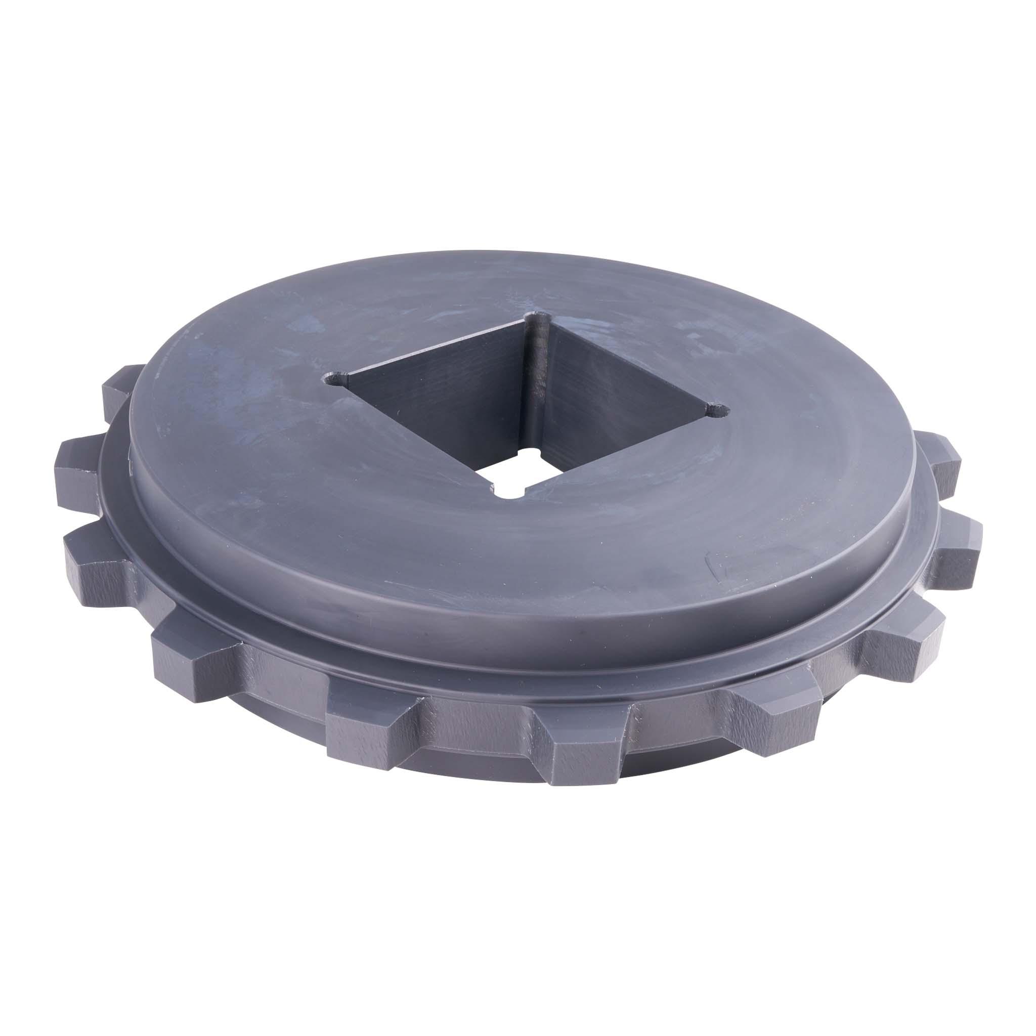 angled view of black sprocket